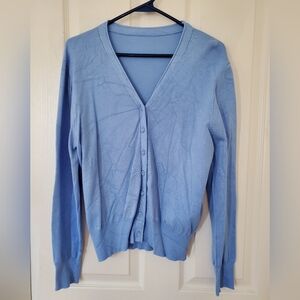 Women's Blue V-Neck Cardigan Sweater